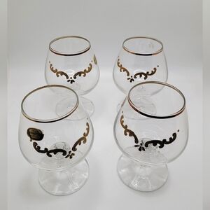 Vintage Bohemian Crystal Brandy Snifters – Set of 4, Gold Trim